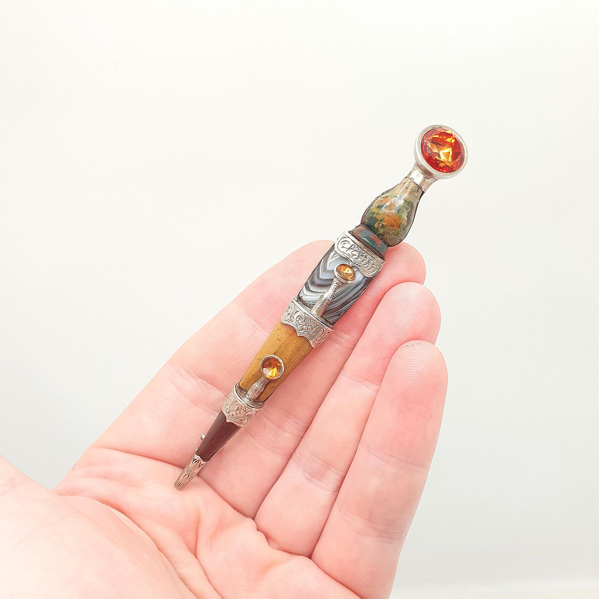Antique Victorian Sterling Silver Dirk Brooch Citrine Very Large Big Pin Jasper Lace Agate Cairngorm Vintage Jewelry Jewellery