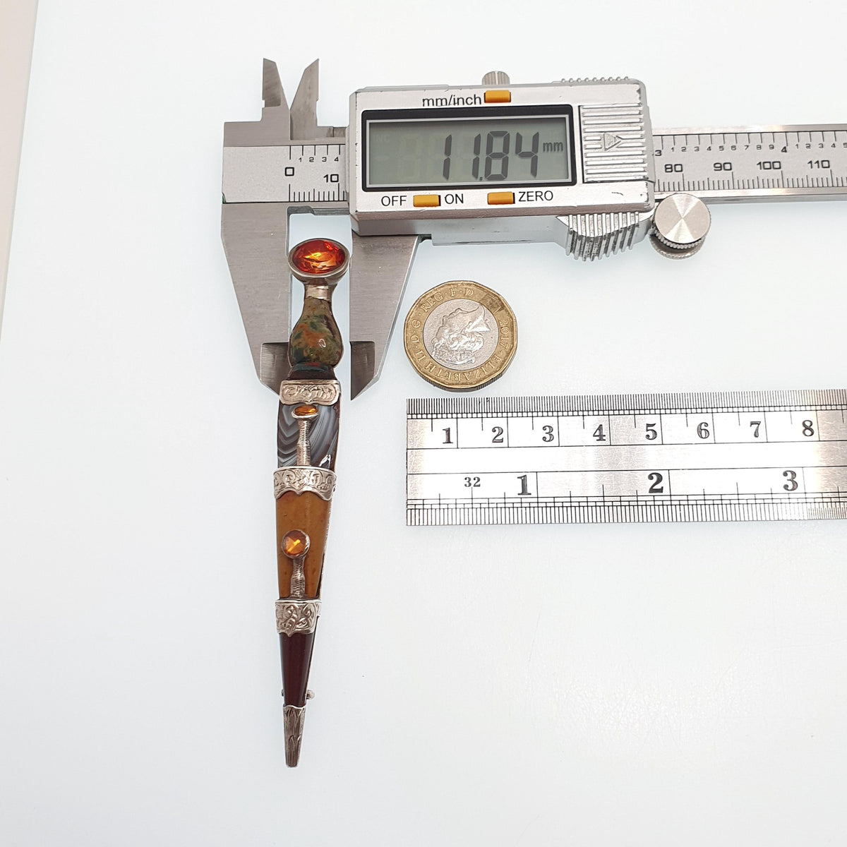 Antique Victorian Sterling Silver Dirk Brooch Citrine Very Large Big Pin Jasper Lace Agate Cairngorm Vintage Jewelry Jewellery