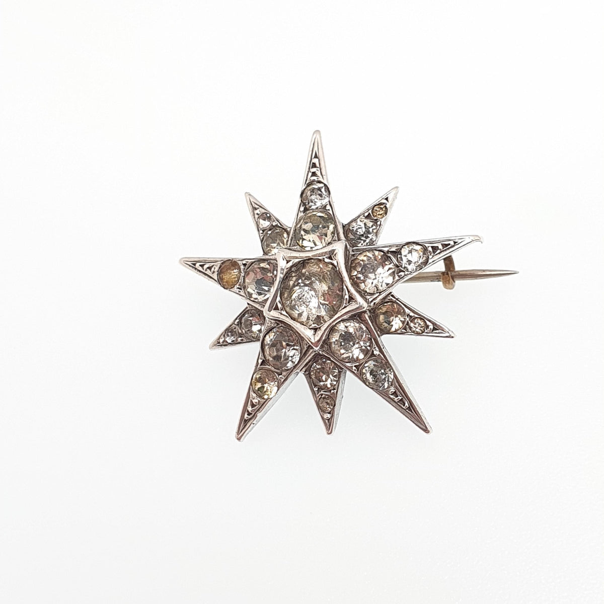 Antique Solid Silver Diamond Paste Star Brooch Victorian Sparkly Pin Celestial Jewelry Jewellery Vintage Starry Night
