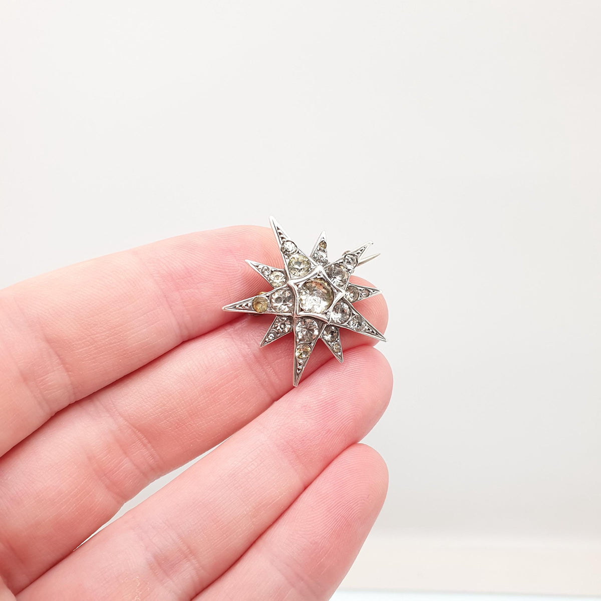 Antique Solid Silver Diamond Paste Star Brooch Victorian Sparkly Pin Celestial Jewelry Jewellery Vintage Starry Night