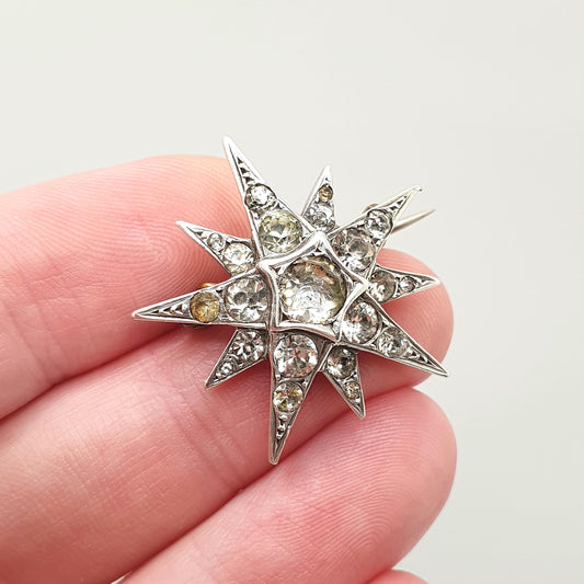 Antique Solid Silver Diamond Paste Star Brooch Victorian Sparkly Pin Celestial Jewelry Jewellery Vintage Starry Night