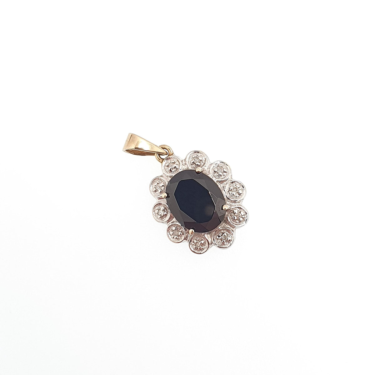 Vintage 9ct Gold Onyx & Diamond Necklace Pendant Solid 9k 375 Cluster Halo Black Oval Cut Women Jewelry Jewellery