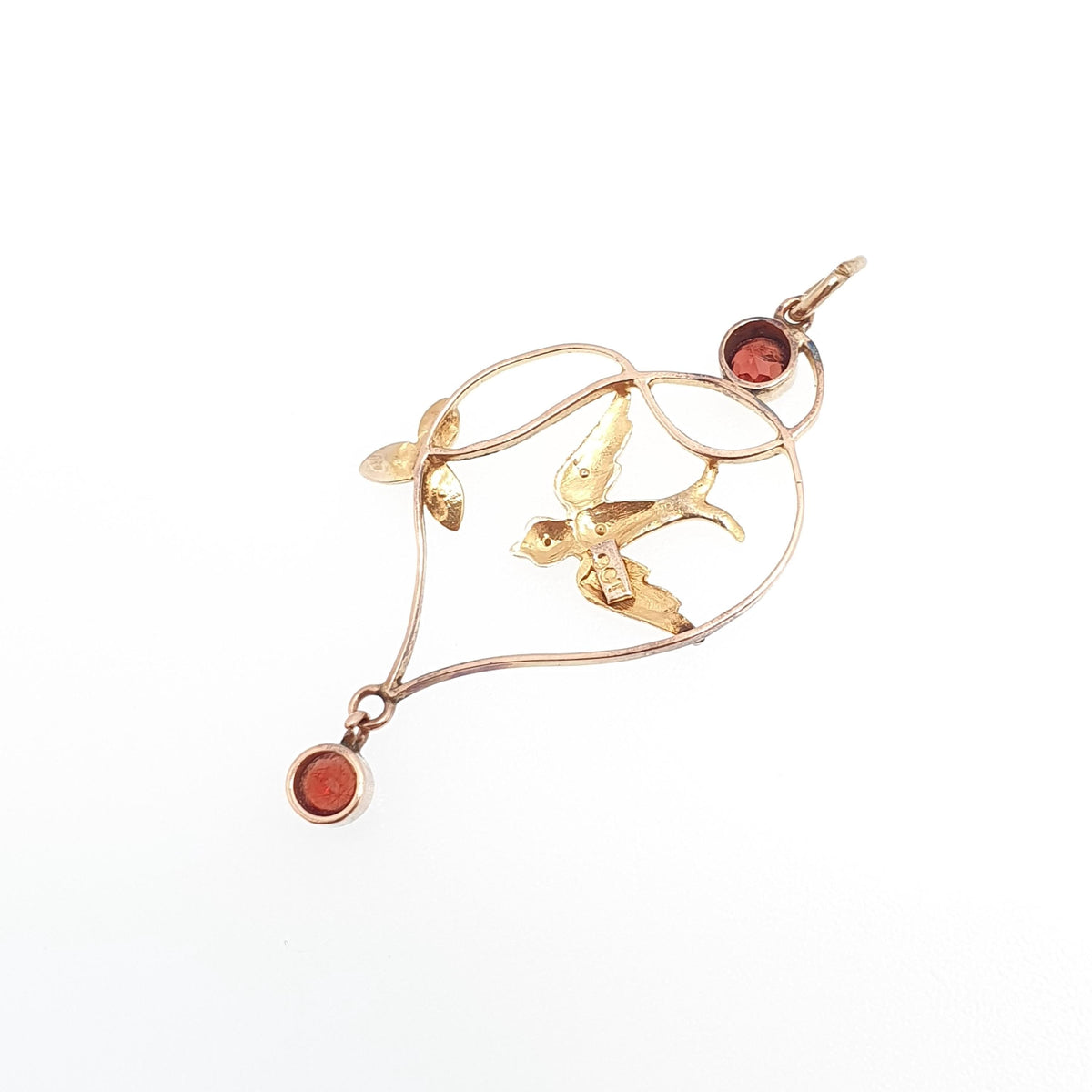 Antique 9ct Gold Bird Pendant Garnet Seed Pearl Necklace Solid 9k 375 Edwardian Swallow Vintage Womens Jewellery Jewelry
