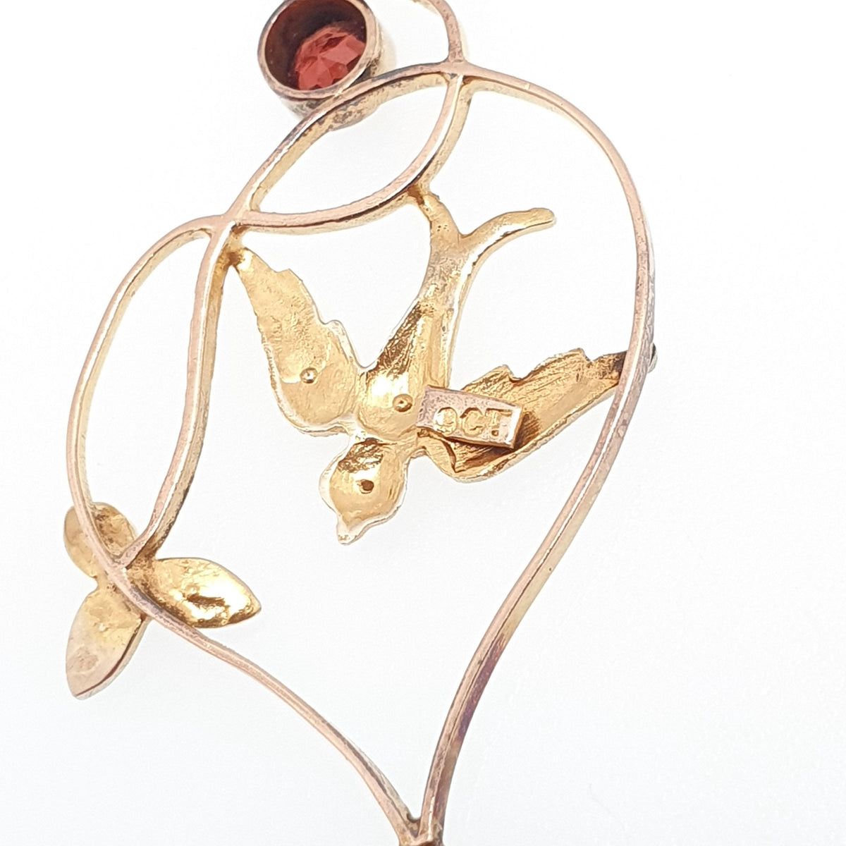 Antique 9ct Gold Bird Pendant Garnet Seed Pearl Necklace Solid 9k 375 Edwardian Swallow Vintage Womens Jewellery Jewelry