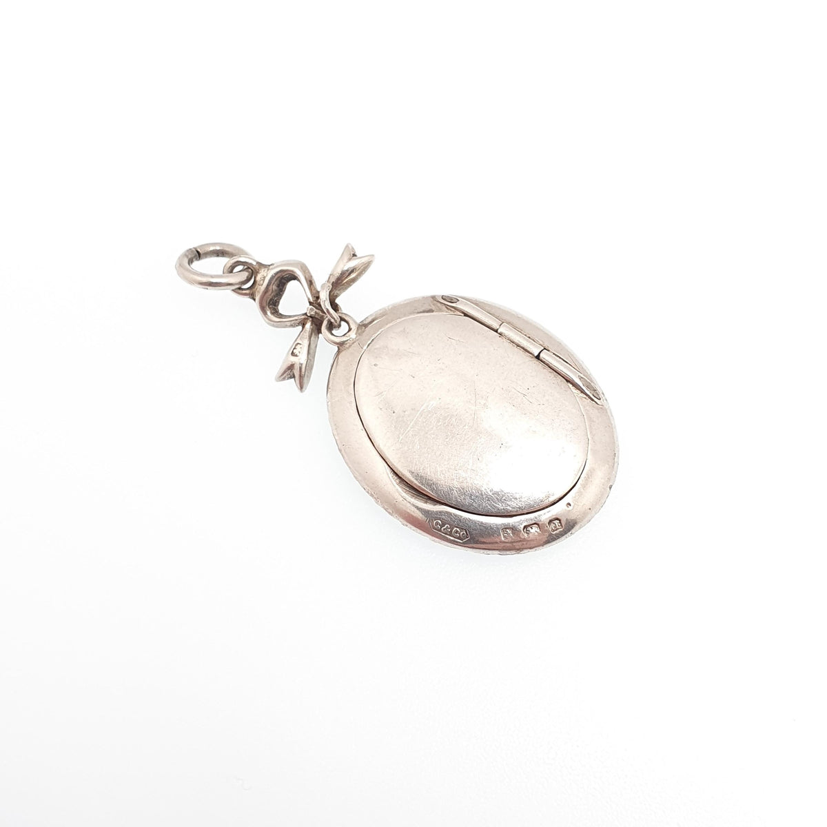 Antique Sterling Silver Diamond Paste Locket Pendant Edwardian 1903 Necklace Picture Photo Bow Oval Womens Vintage Jewelry