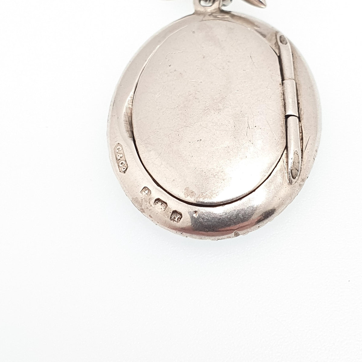 Antique Sterling Silver Diamond Paste Locket Pendant Edwardian 1903 Necklace Picture Photo Bow Oval Womens Vintage Jewelry