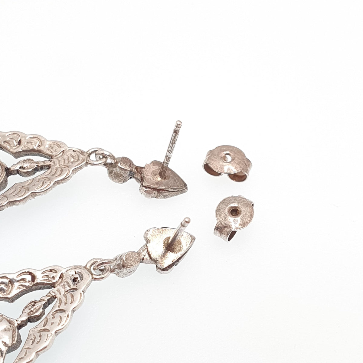 Antique Victorian Solid Silver Diamond Paste Earrings Stud Large Big Dangling Drop Chandelier Art Nouveau Vintage Jewelry Jewellery