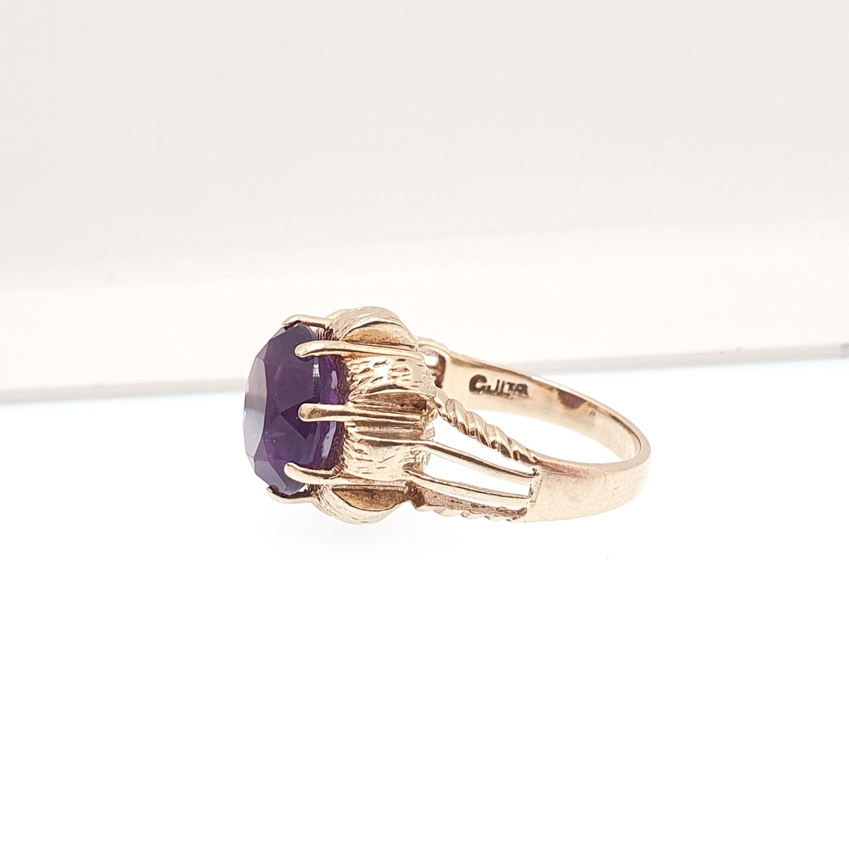 Vintage 9ct 375 Gold Amethyst Ring Oval Cut Solid 9k Fine Estate Purple Gemstone Genuine Real Retro Hallmarked Womens Jewellery Jewelry