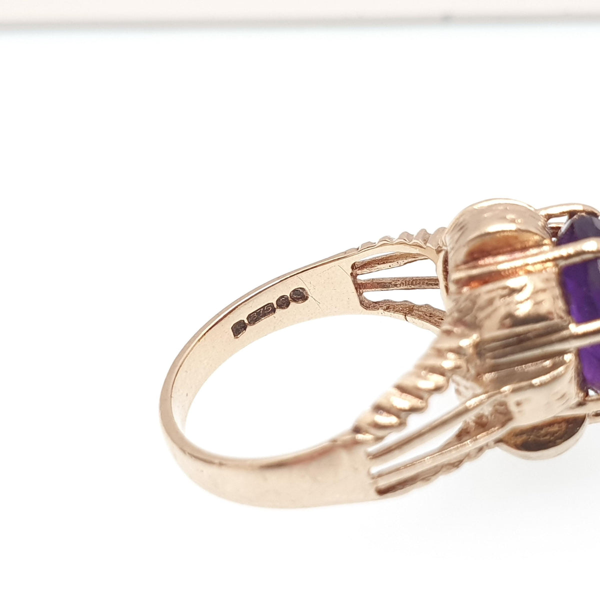 Vintage 9ct 375 Gold Amethyst Ring Oval Cut Solid 9k Fine Estate Purple Gemstone Genuine Real Retro Hallmarked Womens Jewellery Jewelry