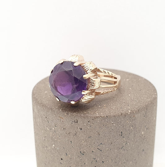 Vintage 9ct 375 Gold Amethyst Ring Oval Cut Solid 9k Fine Estate Purple Gemstone Genuine Real Retro Hallmarked Womens Jewellery Jewelry