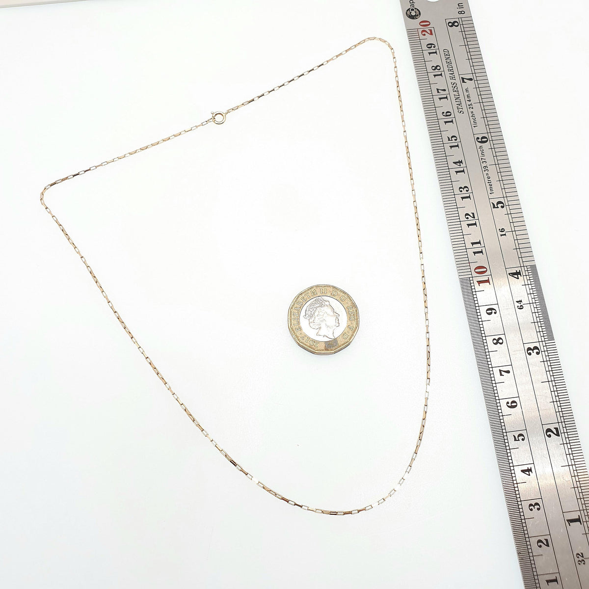 Vintage 9k 9ct Gold Chain Necklace Rectangular Box Link Long 46cm 18.1" 1.99g Solid 375 Yellow Womens Mens Jewellery Jewelry