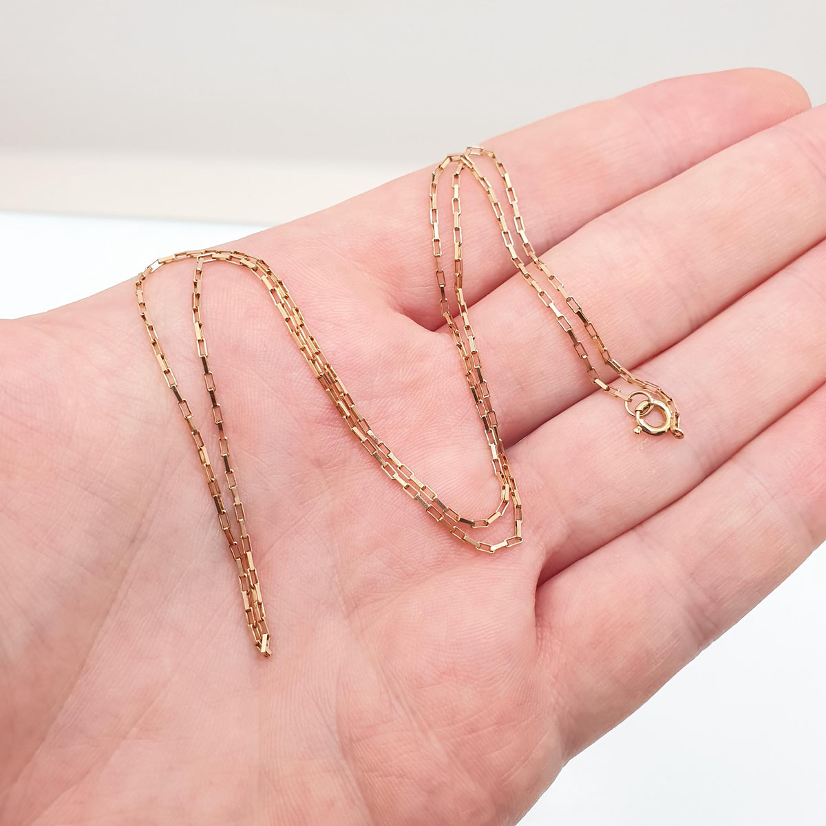 Vintage 9k 9ct Gold Chain Necklace Rectangular Box Link Long 46cm 18.1" 1.99g Solid 375 Yellow Womens Mens Jewellery Jewelry