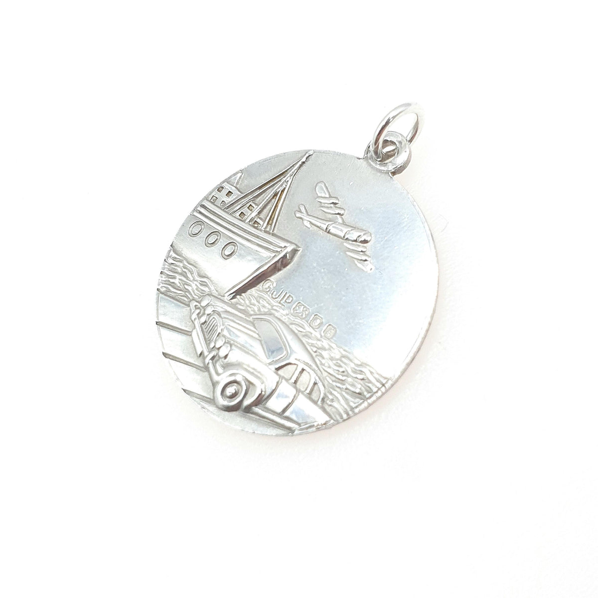 Vintage Sterling Silver GEORG JENSEN St Christopher Pendant Double Sided Necklace Car Plane Boat Retro Women’s Jewellery Jewelry