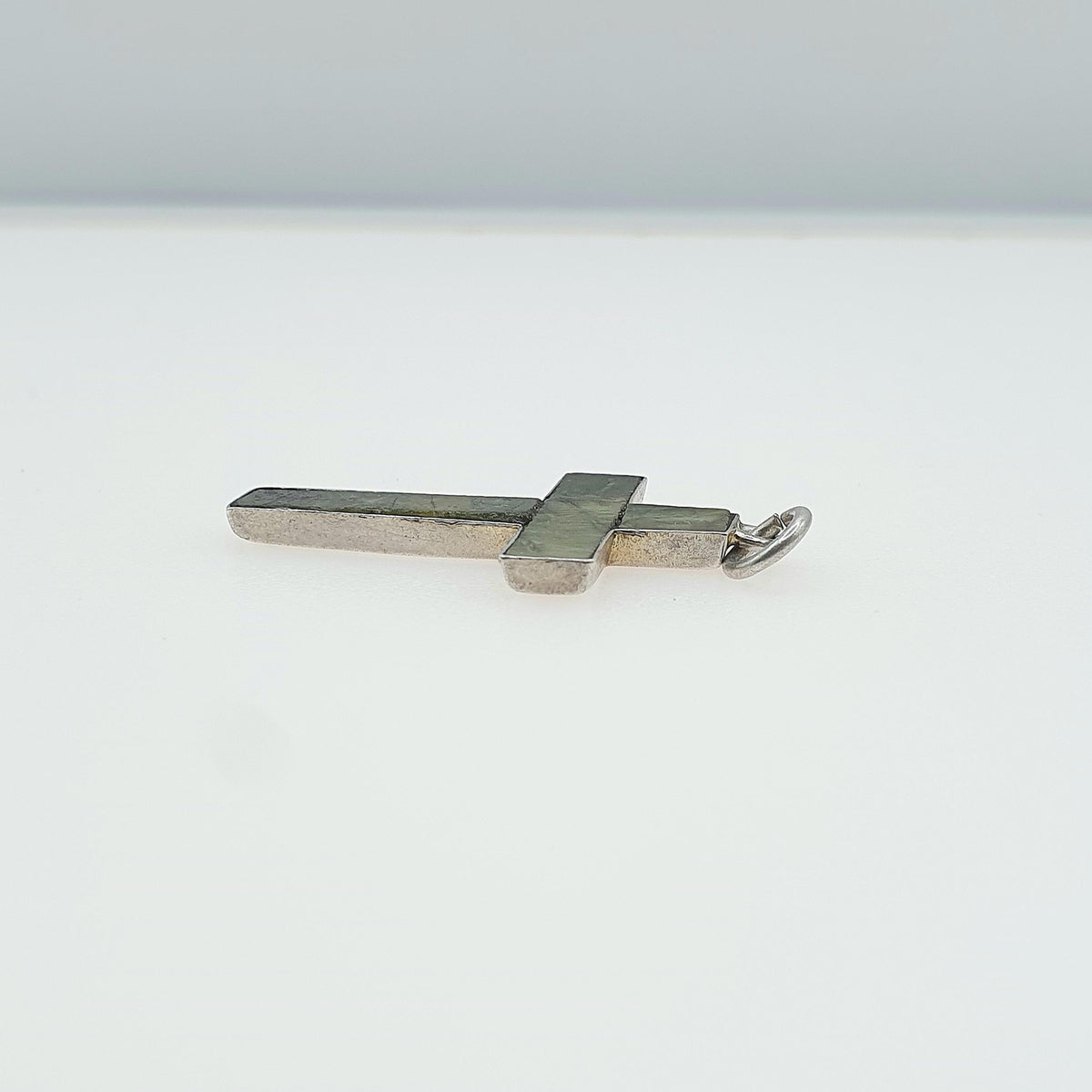 Antique Sterling Silver Connemara Marble Cross Pendant Crucifix 1900 Hallmark Vintage Necklace Celtic Jewelry Jewellery Womens Mens