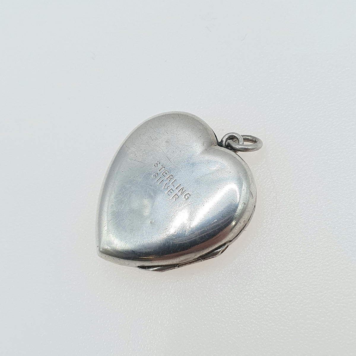 Antique Art Deco Sterling Silver Heart Locket Sunburst Pattern Pendant Necklace Vintage Womens Jewelry Jewellery