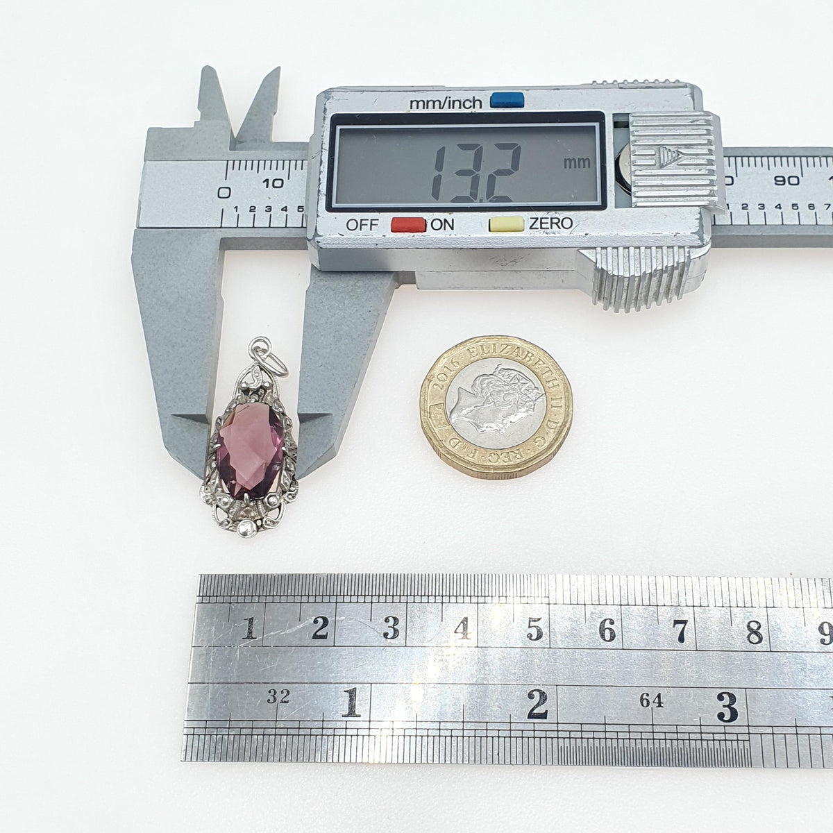 Antique Art Deco Solid Silver Amethyst Paste Pendant Necklace Vintage 1920s Purple Glass Womens Jewellery Jewelry