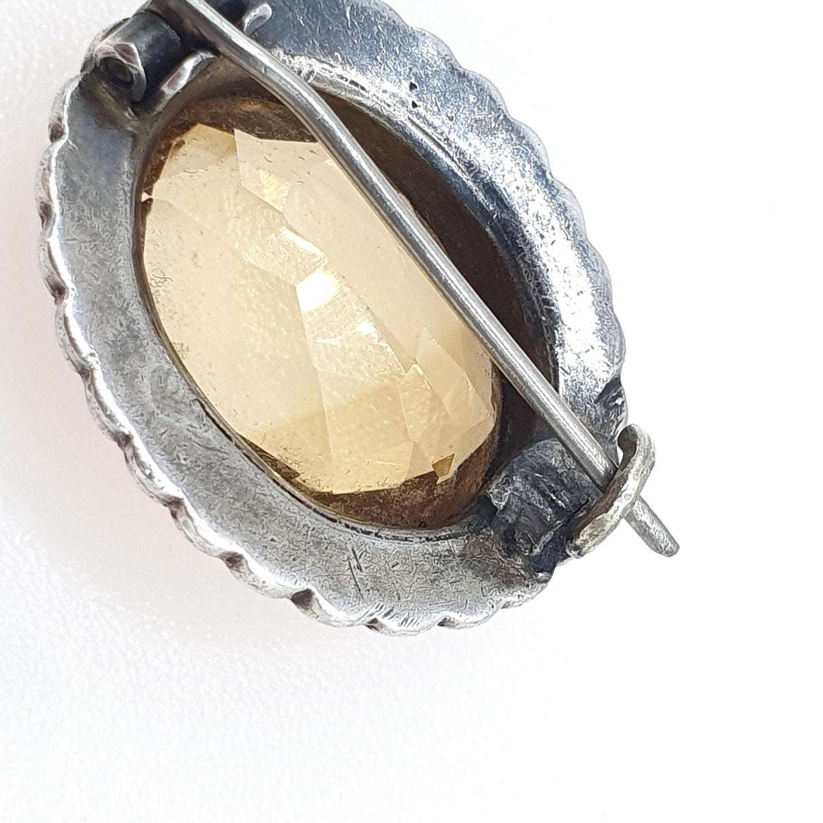 Antique Victorian Solid Silver Citrine Brooch Seed Pearl Border Genuine Gemstone Oval Cut Vintage Jewelry Jewellery