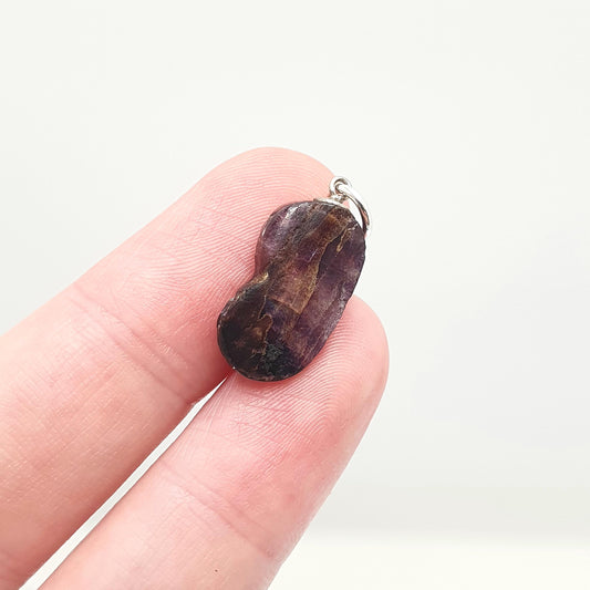 Antique Victorian Lucky Bean Blue John Charm Pendant Necklace Kidney Genuine Bleu Jaune Gemstone Pebble Good Luck Jewellery
