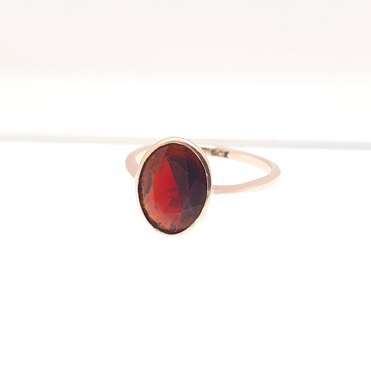 Antique 9ct Rose Gold Garnet Ring Large Oval Cut Solitaire Solid 9k 9kt Pyrope Crimson 1920s Womens Vintage Jewelry Jewellery