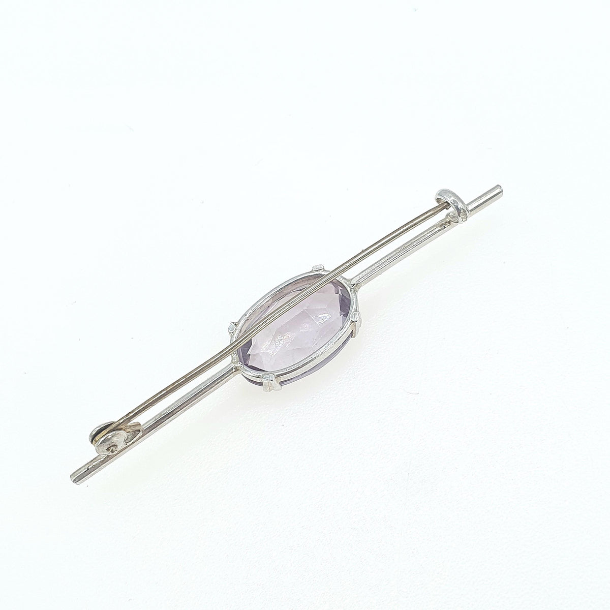Antique Solid Silver Natural Amethyst Bar Brooch Victorian Pin Oval Cut Purple Quartz Gemstone Lilac Purple Womens Jewelry Jewellery