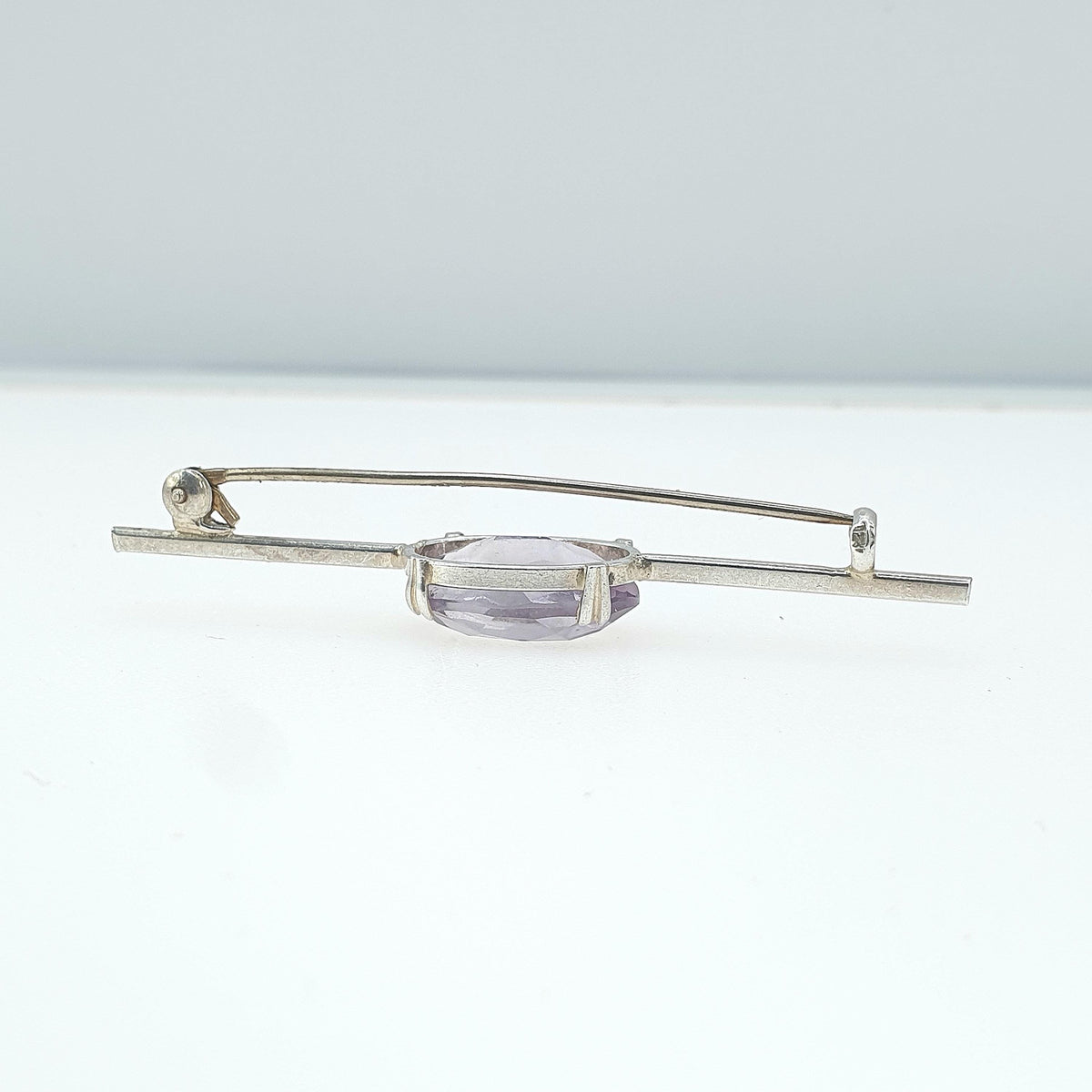 Antique Solid Silver Natural Amethyst Bar Brooch Victorian Pin Oval Cut Purple Quartz Gemstone Lilac Purple Womens Jewelry Jewellery