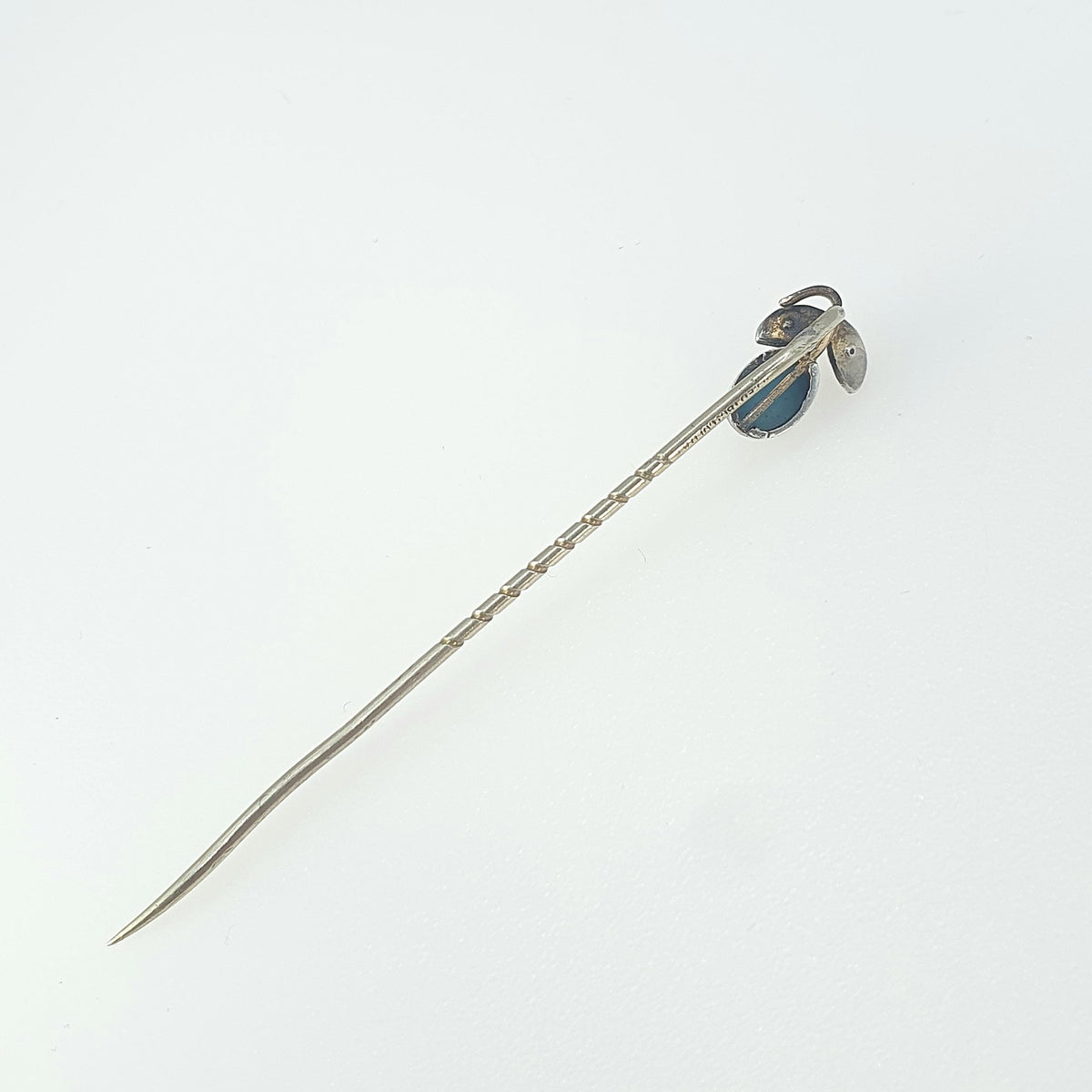 Antique Victorian Solid Silver Turquoise Glass & Pearl Stick Pin Berry Flower and Leaf Base Metal Womens Jewellery Jewelry