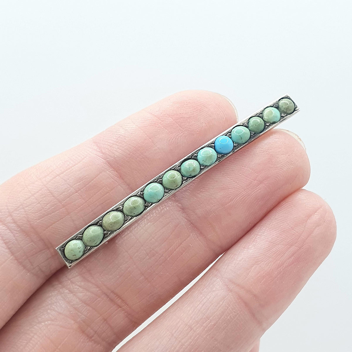 Antique Victorian Gold Gilt Natural Turquoise Bar Brooch Pin Rectangular Genuine Gemstone Base Metal Womens Jewelry Jewellery Vintage