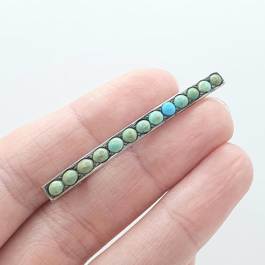 Antique Victorian Gold Gilt Natural Turquoise Bar Brooch Pin Rectangular Genuine Gemstone Base Metal Womens Jewelry Jewellery Vintage