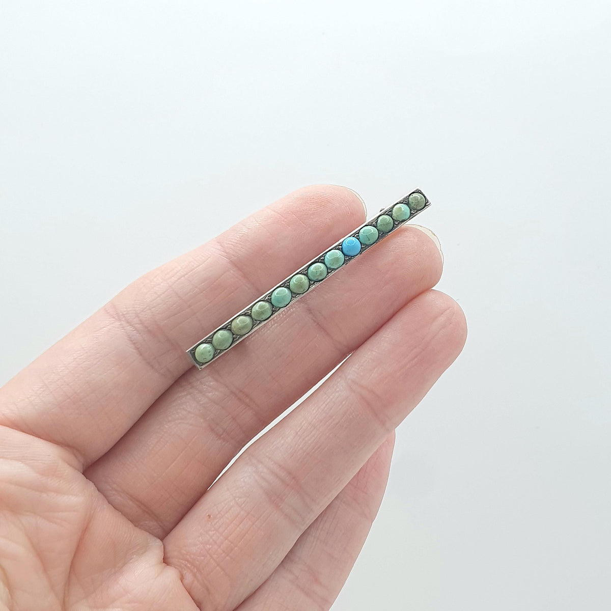 Antique Victorian Gold Gilt Natural Turquoise Bar Brooch Pin Rectangular Genuine Gemstone Base Metal Womens Jewelry Jewellery Vintage