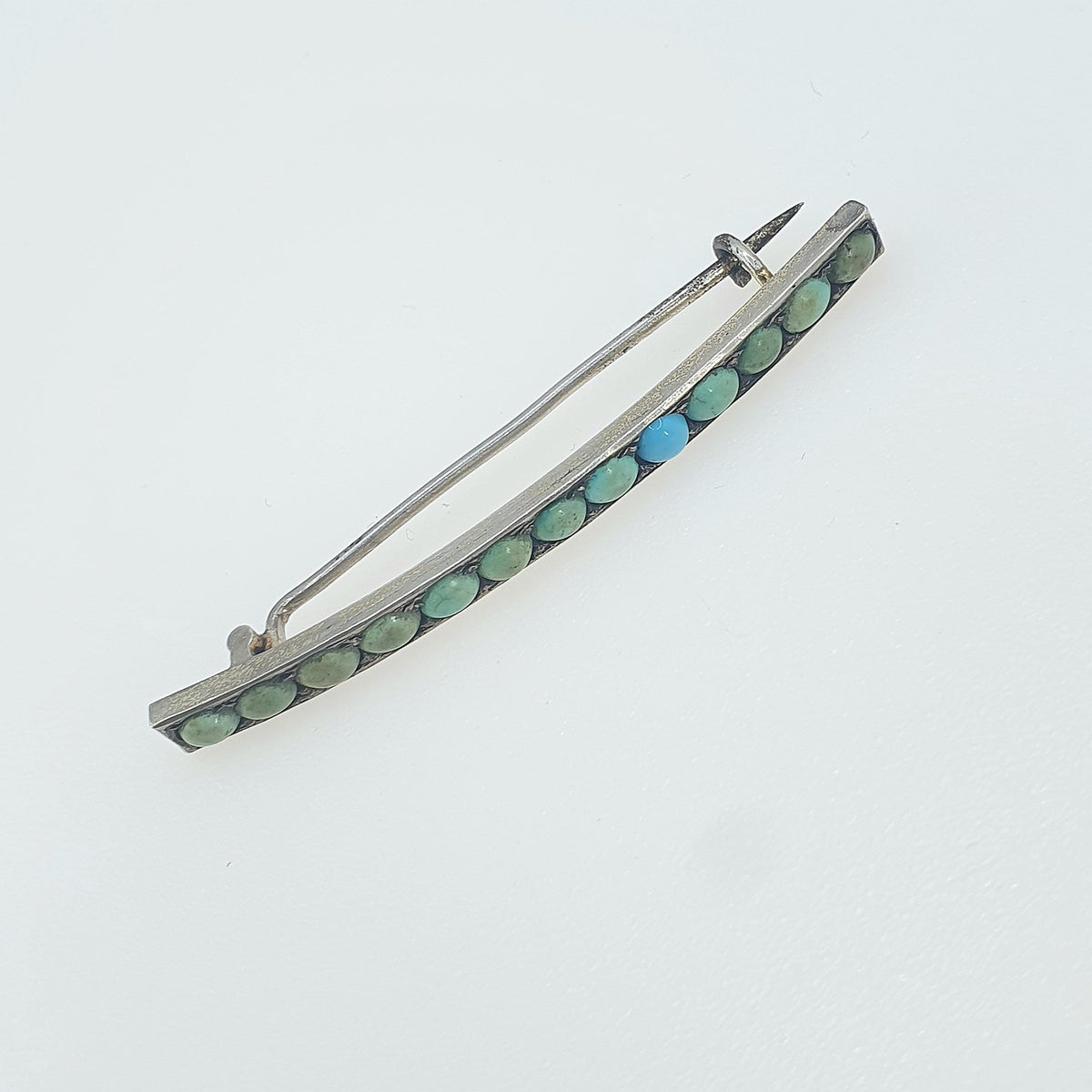Antique Victorian Gold Gilt Natural Turquoise Bar Brooch Pin Rectangular Genuine Gemstone Base Metal Womens Jewelry Jewellery Vintage