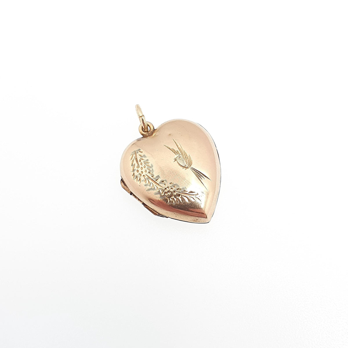Antique 9ct Gold Bird Engraved Heart Locket 9k 9kt Back and Front Pendant Necklace Vintage Jewelry Womens Jewellery