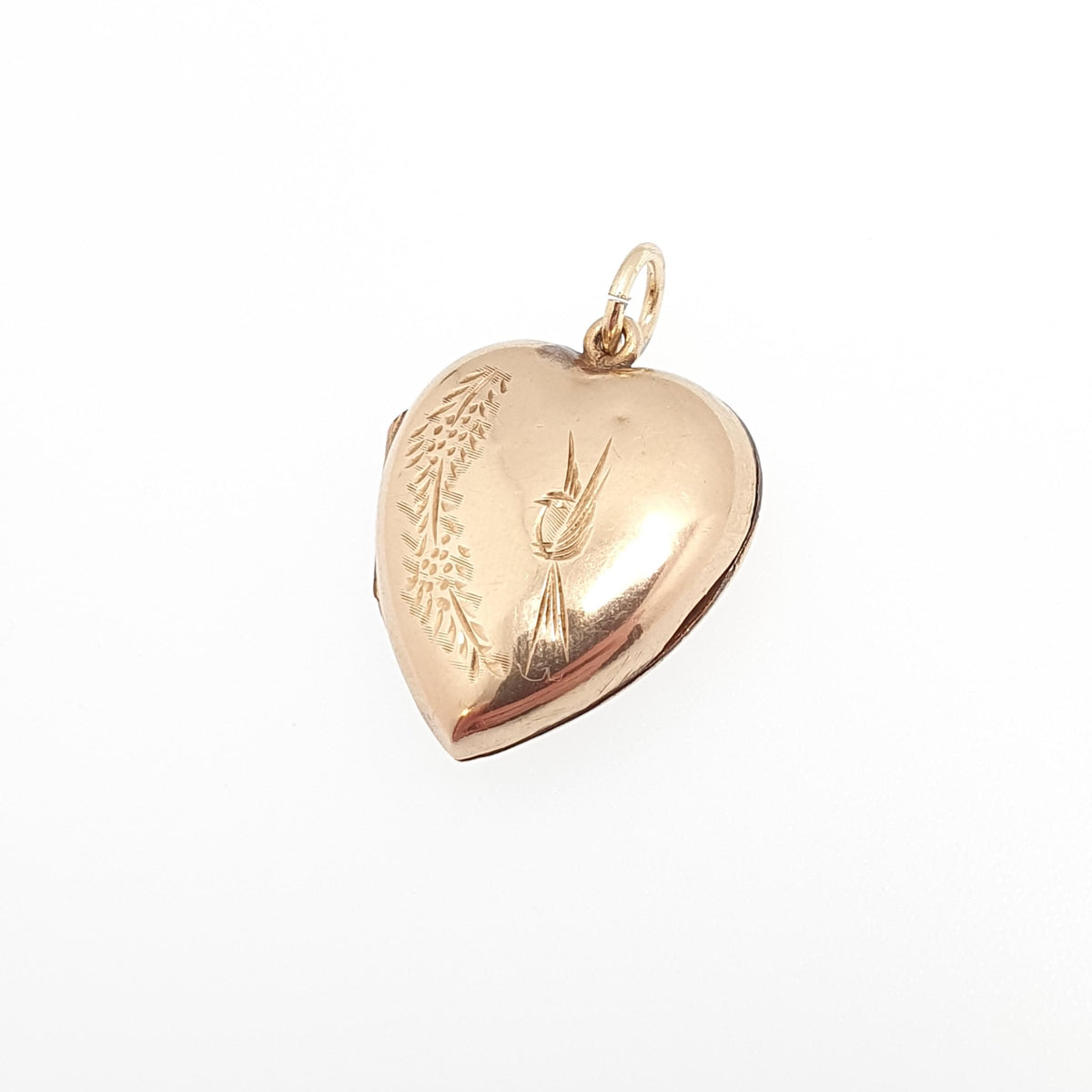 Antique 9ct Gold Bird Engraved Heart Locket 9k 9kt Back and Front Pendant Necklace Vintage Jewelry Womens Jewellery