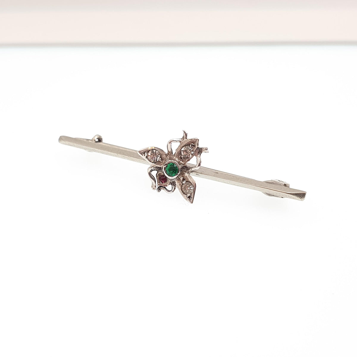 Antique Solid Silver Victorian Fly Brooch Emerald & Diamond Tone Paste Bug Insect Vintage Womens Jewelry Jewellery
