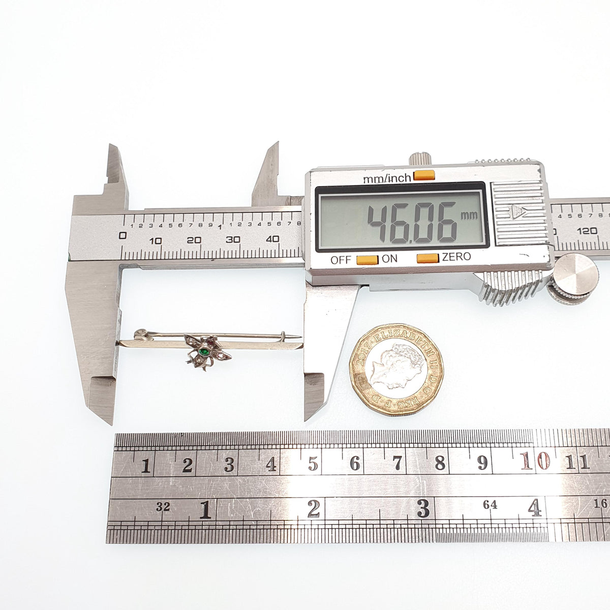 Antique Solid Silver Victorian Fly Brooch Emerald & Diamond Tone Paste Bug Insect Vintage Womens Jewelry Jewellery