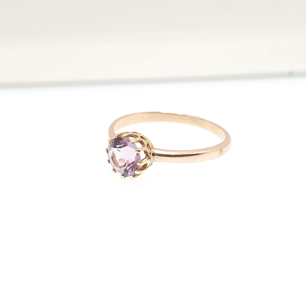 Antique 14k Gold Amethyst Ring Victorian Round Cut 18k Bezel Solitaire Solid 14kt and 18kt Genuine Gemstone Vintage Womens Jewelry Jewellery