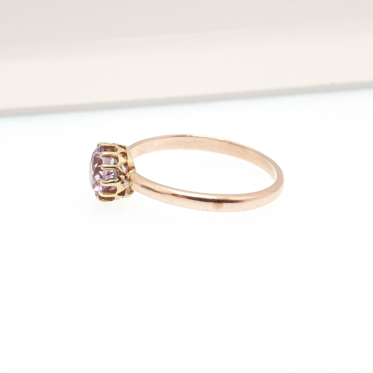 Antique 14k Gold Amethyst Ring Victorian Round Cut 18k Bezel Solitaire Solid 14kt and 18kt Genuine Gemstone Vintage Womens Jewelry Jewellery