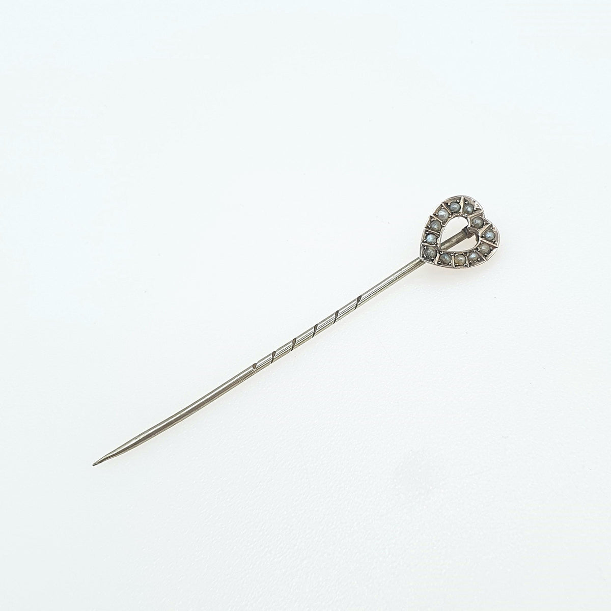 Antique 9ct Gold Heart Stick Pin Seed Pearl Victorian Solid 9k 9kt Head and Base Metal Pin Love Romantic Lapel Jacket Mens Gents Jewellery