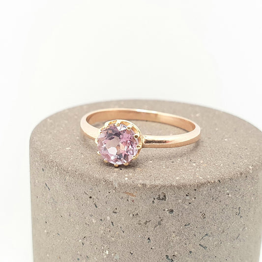 Antique 14k Gold Amethyst Ring Victorian Round Cut 18k Bezel Solitaire Solid 14kt and 18kt Genuine Gemstone Vintage Womens Jewelry Jewellery