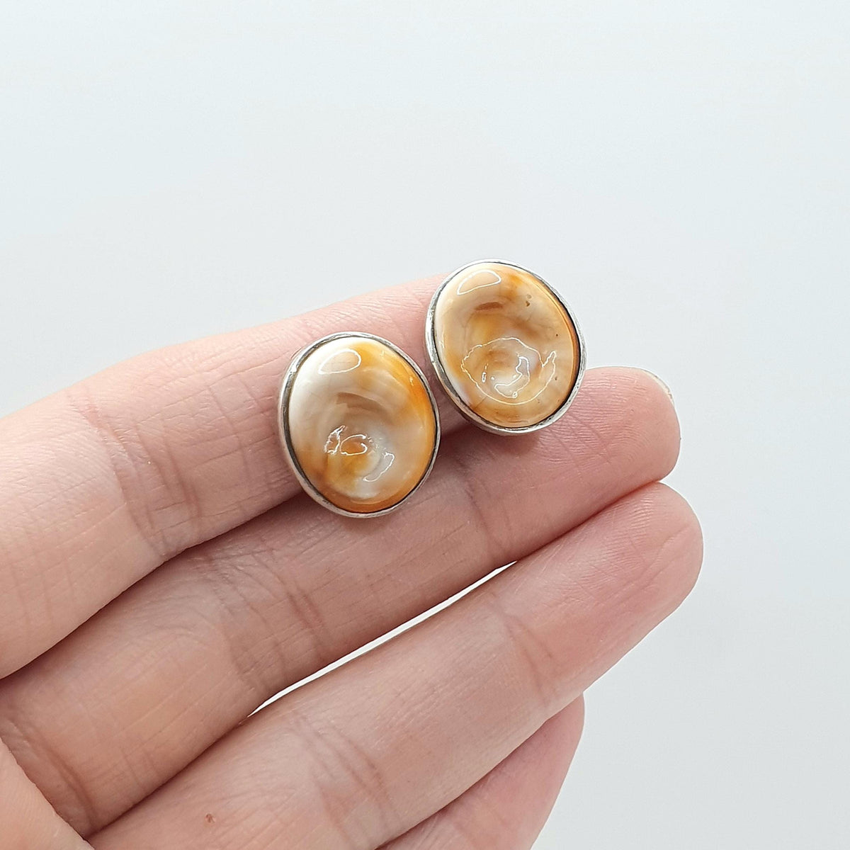 Vintage Solid Silver Mexican Operculum Shell Earrings 950 Silver Mexico Large Clip On Sea Snail Womens Vintage Jewelry Jewellery