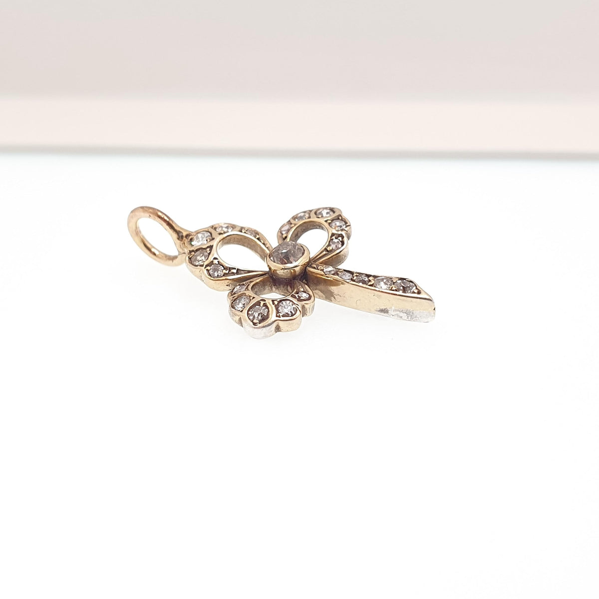 Antique Gold on Solid Silver Natural Diamond Clover Pendant Necklace Old Cut Diamonds Victorian Gold Vermeil Vintage Jewellery Jewelry