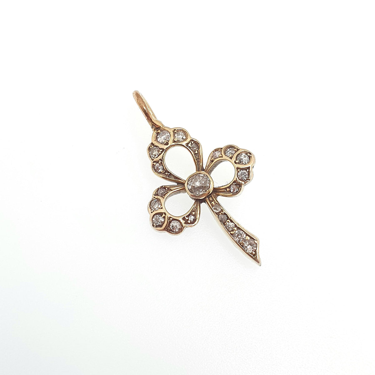 Antique Gold on Solid Silver Natural Diamond Clover Pendant Necklace Old Cut Diamonds Victorian Gold Vermeil Vintage Jewellery Jewelry