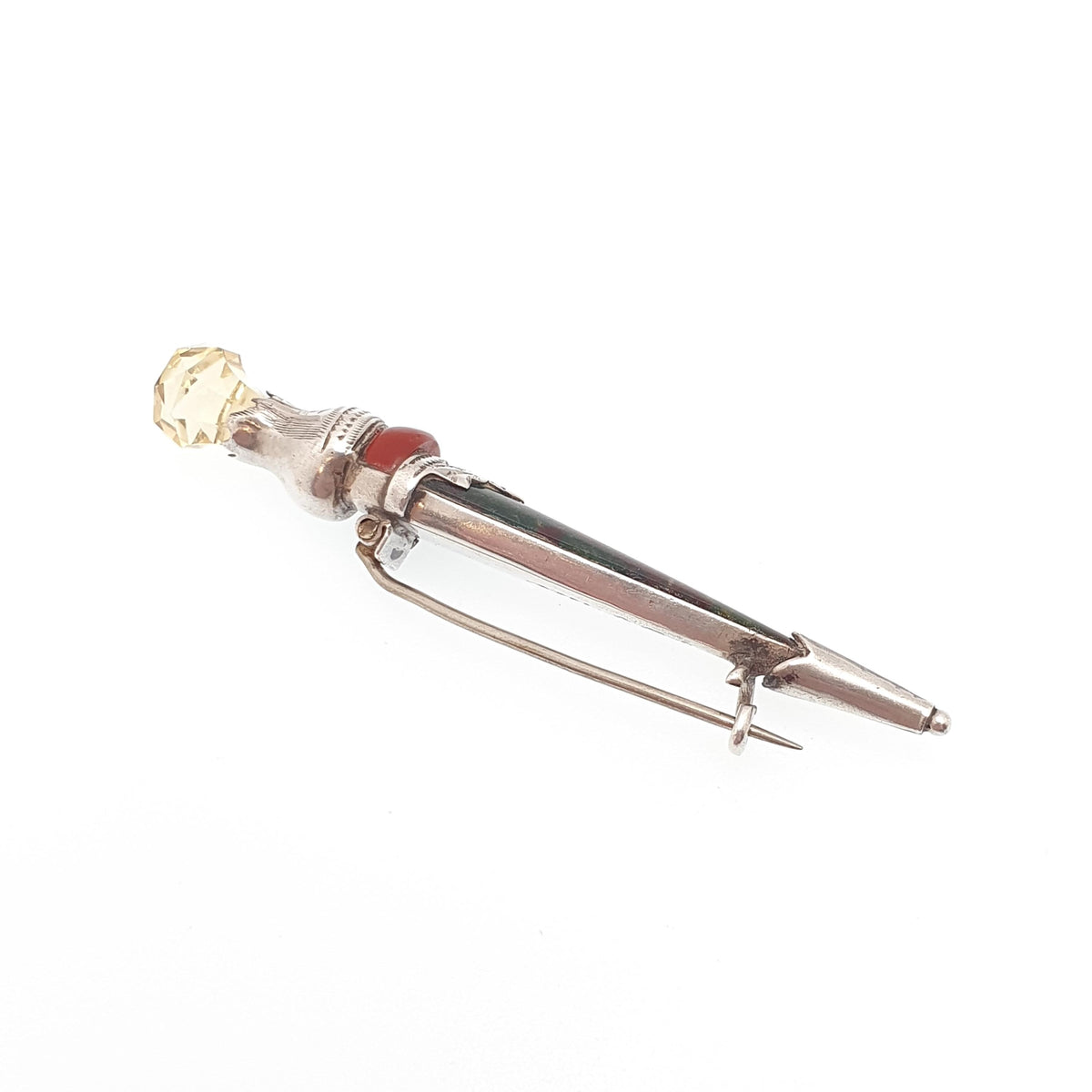 Antique Sterling Silver Dirk Brooch Genuine Citrine Pin Scottish Bloodstone Red Jasper Real Gemstones Vintage Jewelry Jewellery