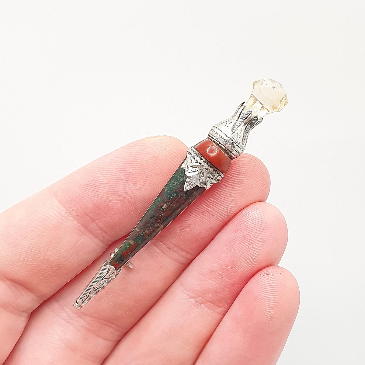 Antique Sterling Silver Dirk Brooch Genuine Citrine Pin Scottish Bloodstone Red Jasper Real Gemstones Vintage Jewelry Jewellery