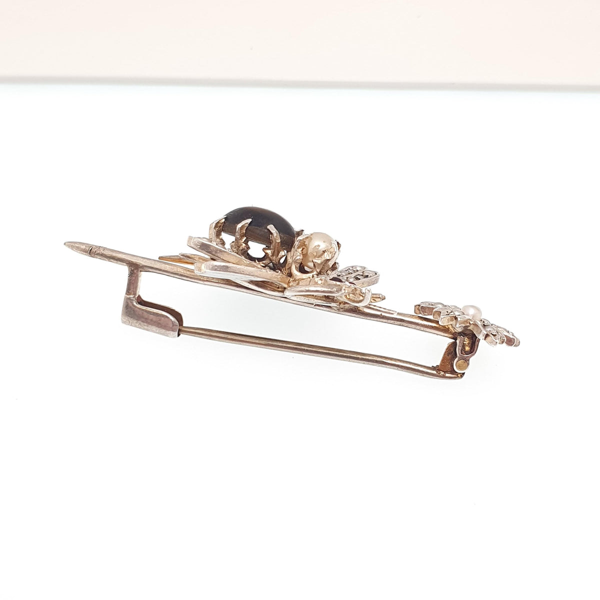 Antique Solid Silver Victorian Fly Brooch Seed Pearl Abalone Shell Paste Eyes Bug Insect Vintage Rare Unique Womens Jewelry Jewellery