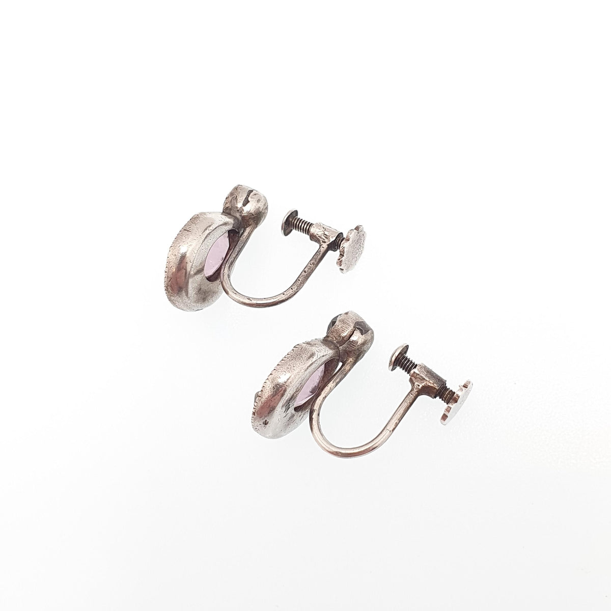 Antique Solid Silver Amethyst & Diamond Paste Earrings Victorian Pear Cut 1800s Vintage Jewelry Jewellery