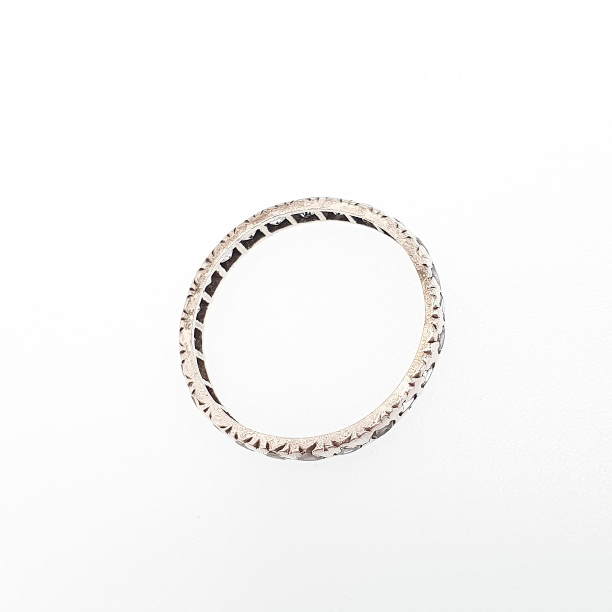 Antique Solid Silver Eternity Ring White Spinel Gemstone Art Deco 1920s Band Stacker Stacking Vintage Womens Jewelry Jewellery UK Q US 8.25