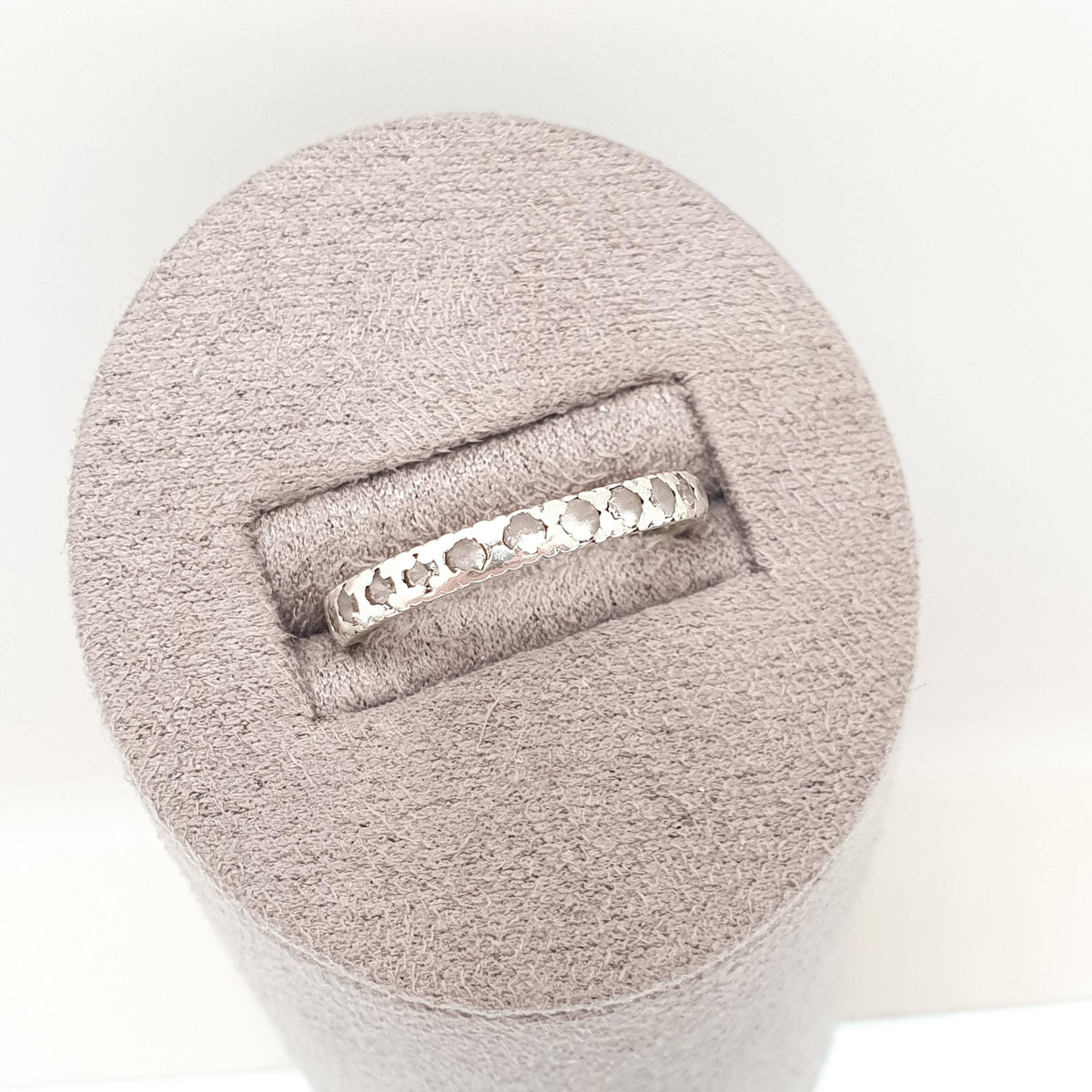 Antique Solid Silver Eternity Ring White Spinel Gemstone Art Deco 1920s Band Stacker Stacking Vintage Womens Jewelry Jewellery UK Q US 8.25