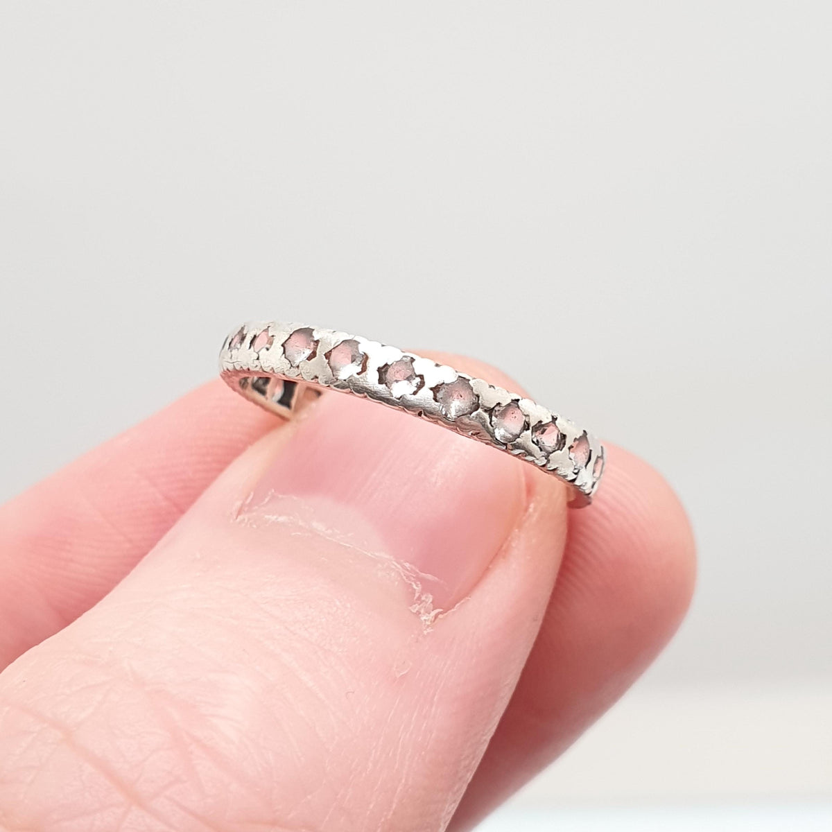 Antique Solid Silver Eternity Ring White Spinel Gemstone Art Deco 1920s Band Stacker Stacking Vintage Womens Jewelry Jewellery UK Q US 8.25