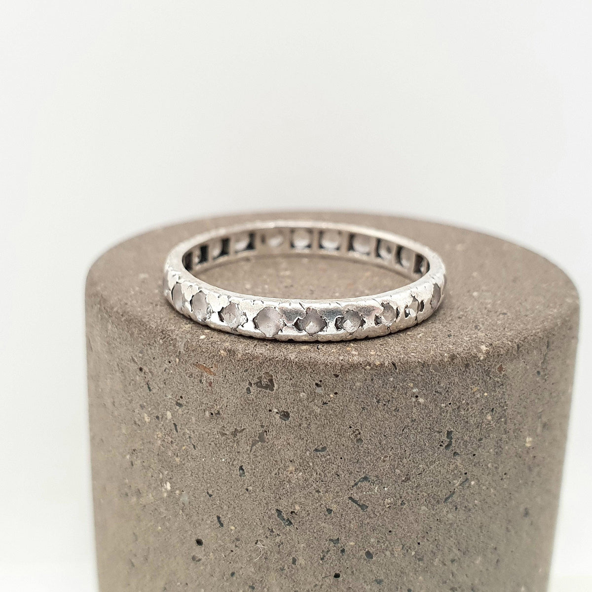 Antique Solid Silver Eternity Ring White Spinel Gemstone Art Deco 1920s Band Stacker Stacking Vintage Womens Jewelry Jewellery UK Q US 8.25