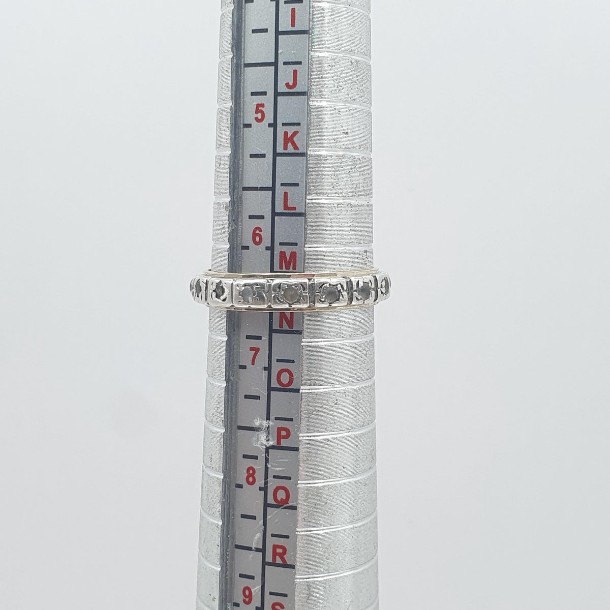 Antique 9ct Gold & Solid Silver Eternity Ring White Spinel Gemstones Square Pattern Vintage Womens Jewelry Jewellery UK M.5 US 6.75